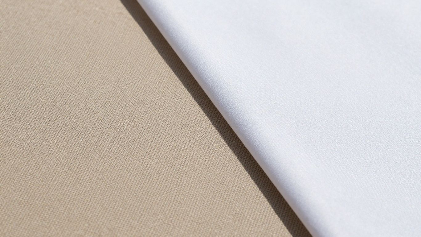 Canvas and polyester outdoor cover materials side-by-side.