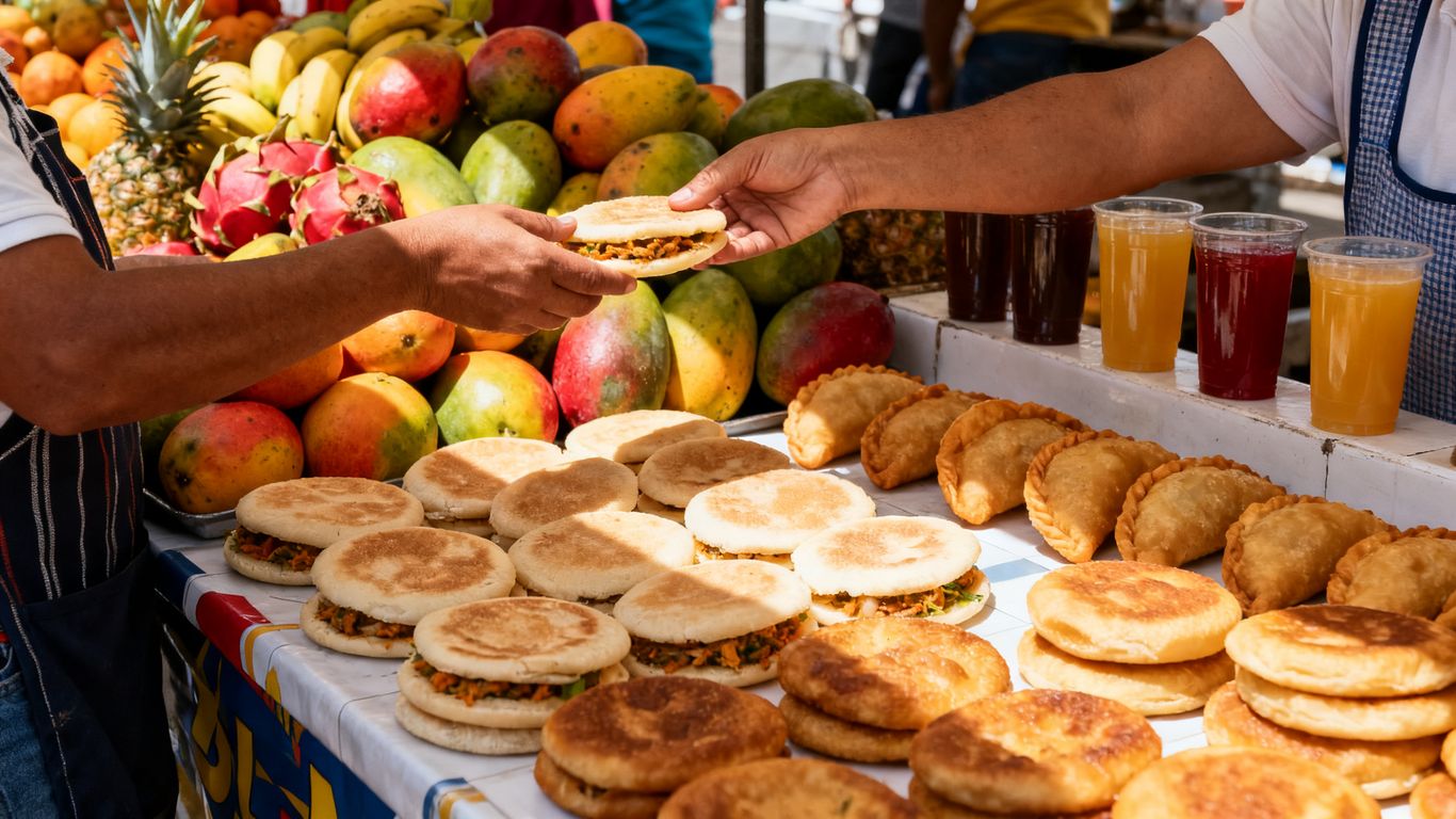 Colorful Medellin market fruit and local dishes