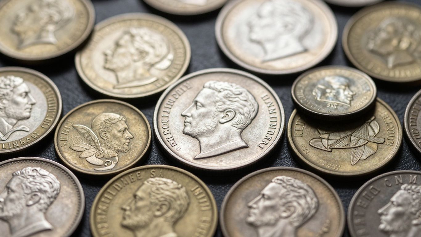 Close-up of various coins showing weight and texture.