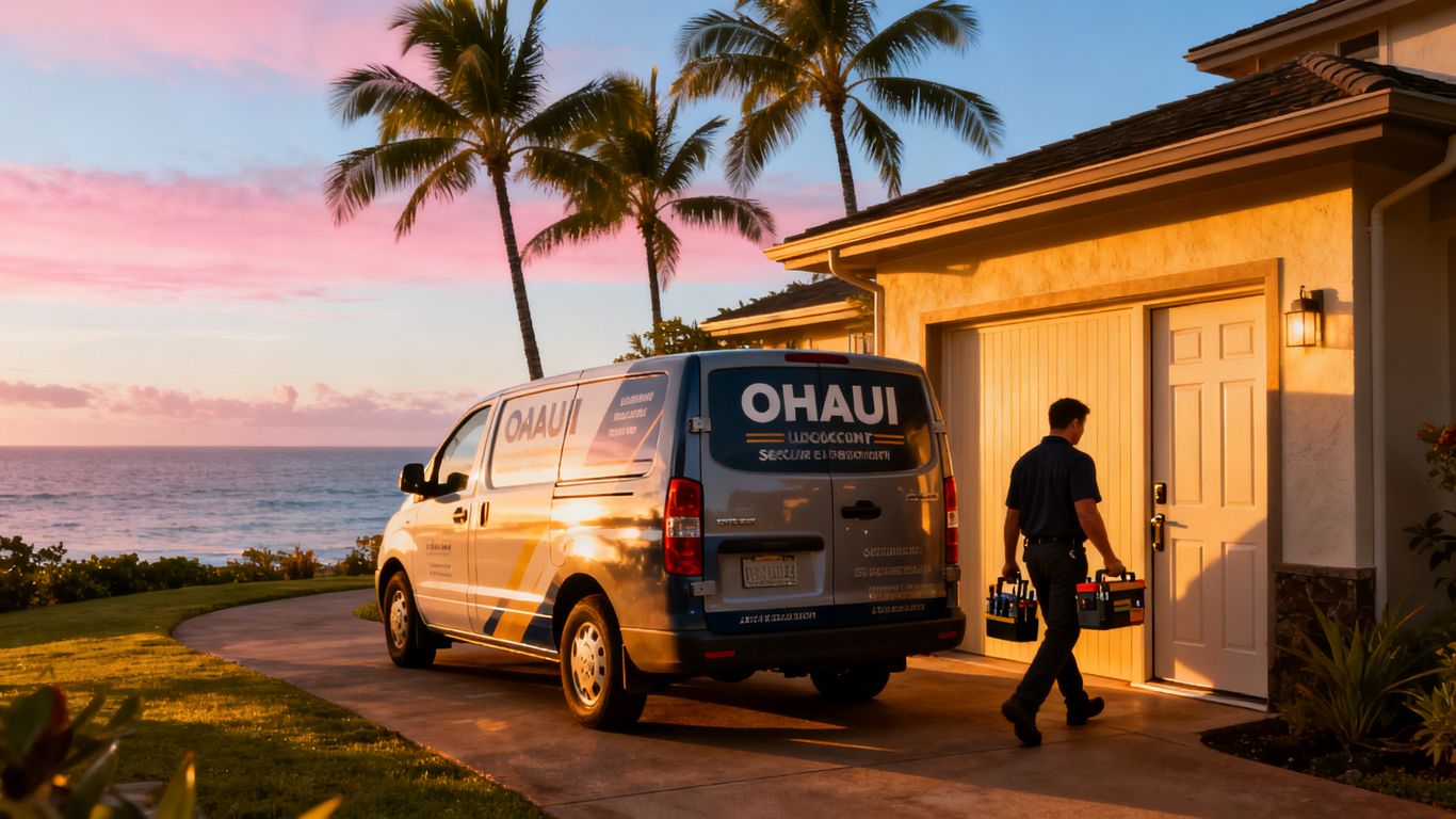 Mobile locksmith van arriving at a residence