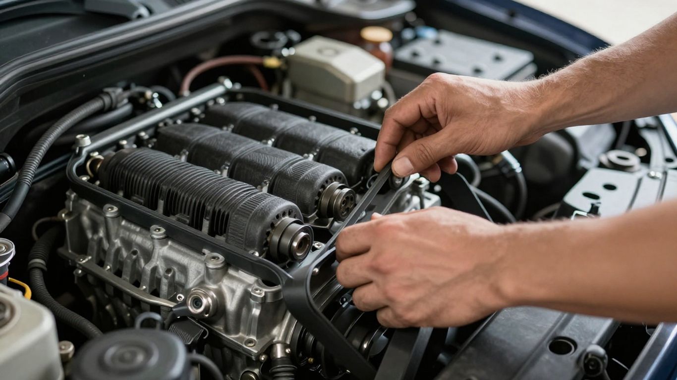 A mechanic inspecting an engine bay