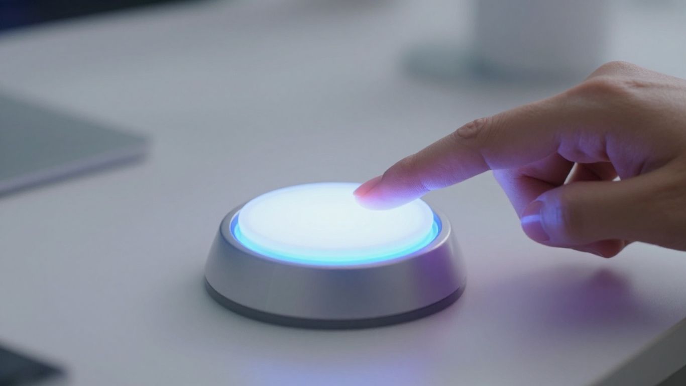 Hand pressing a one-tap Pomodoro timer button.