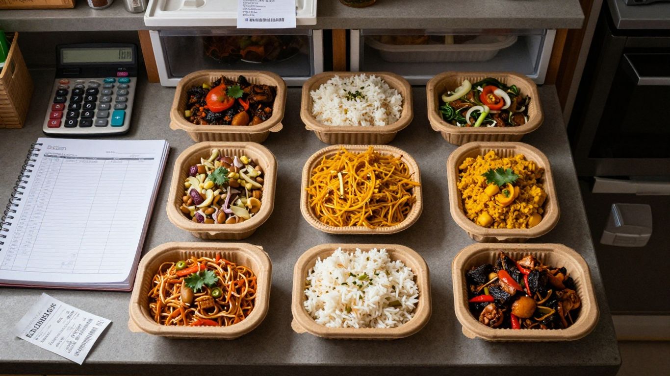 Frozen meal portions arranged in a student kitchen