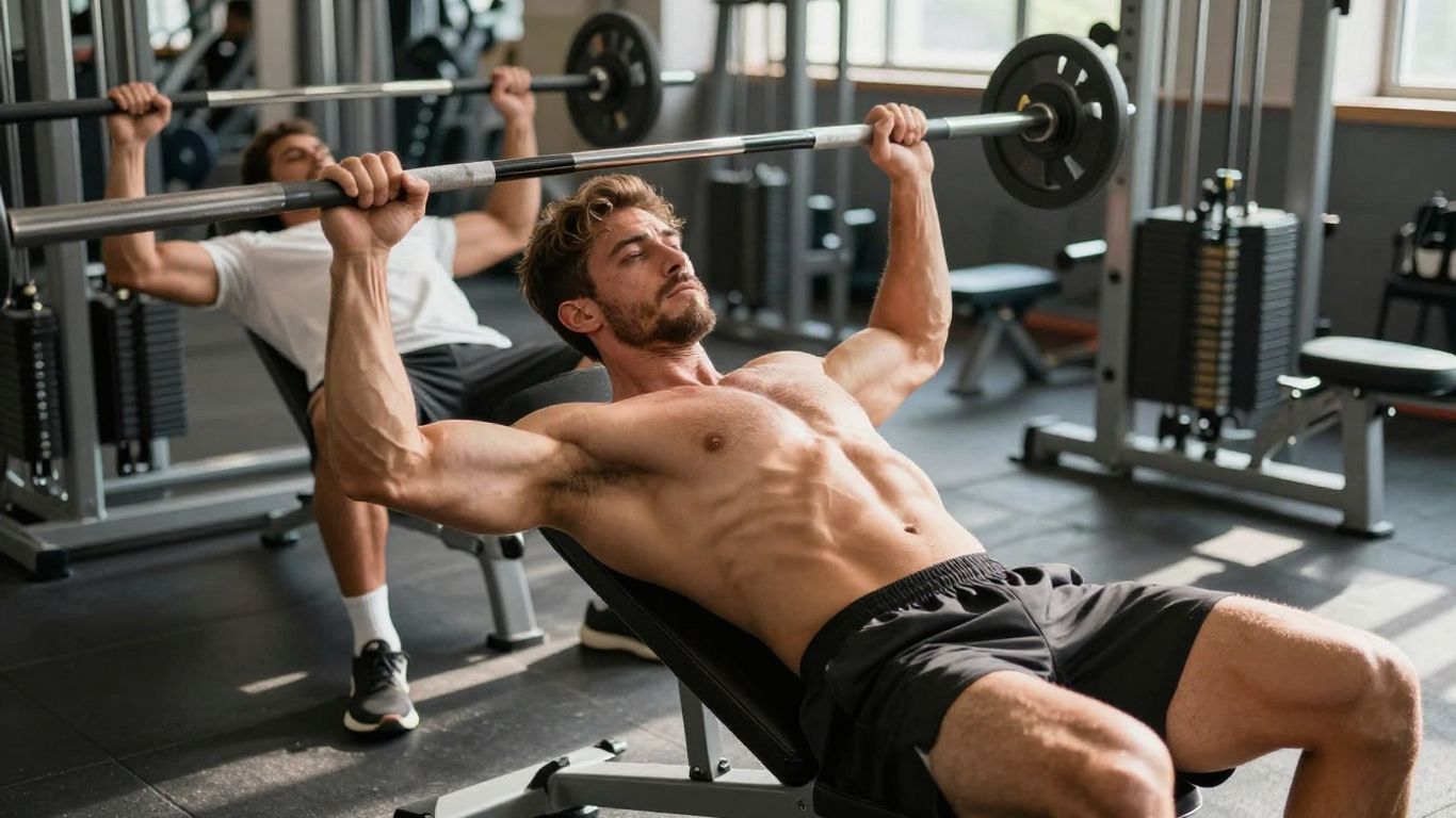 Man doing push-ups and pull-ups in a gym.