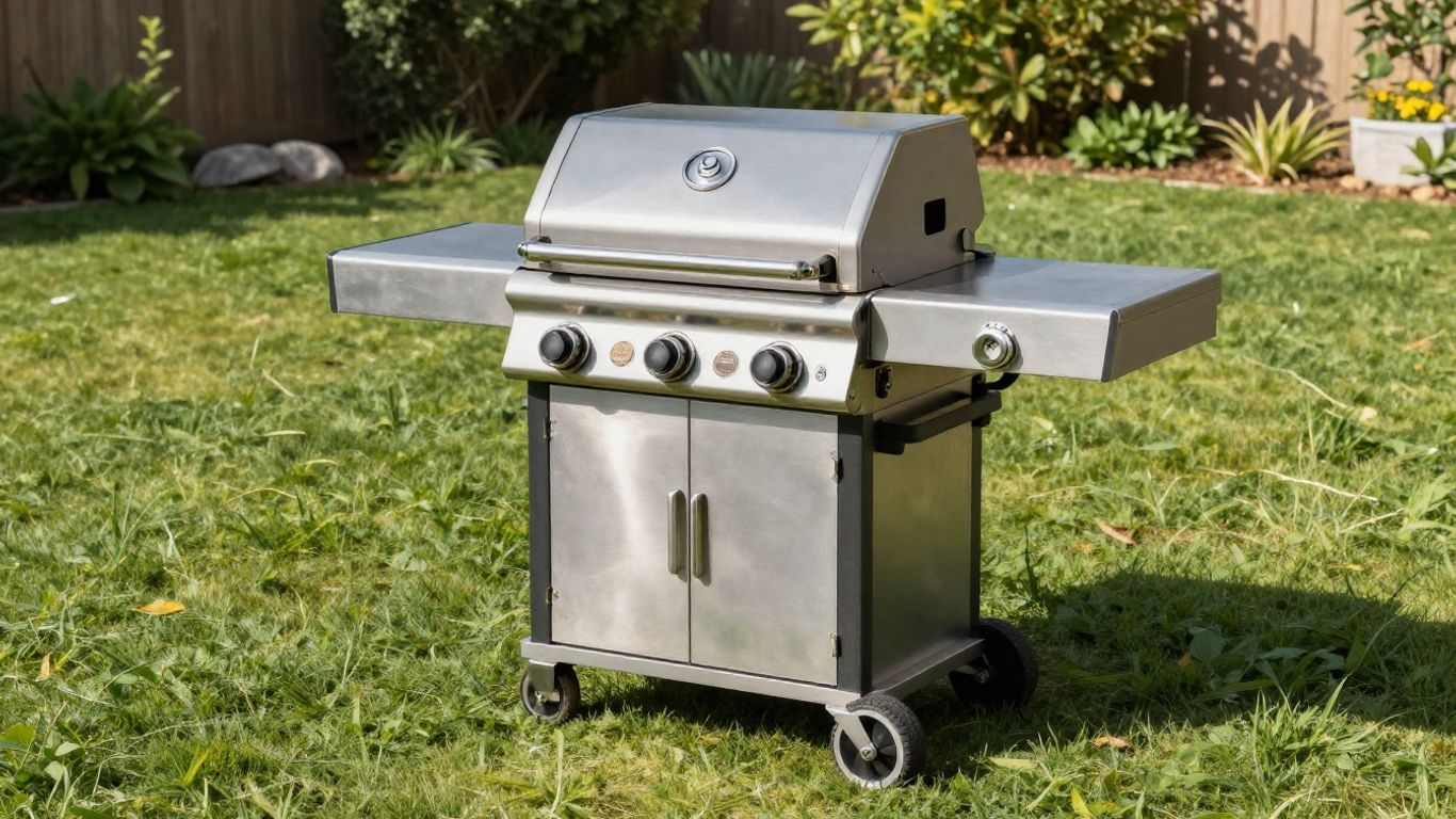 Napoleon Rogue 425 propane grill in a backyard