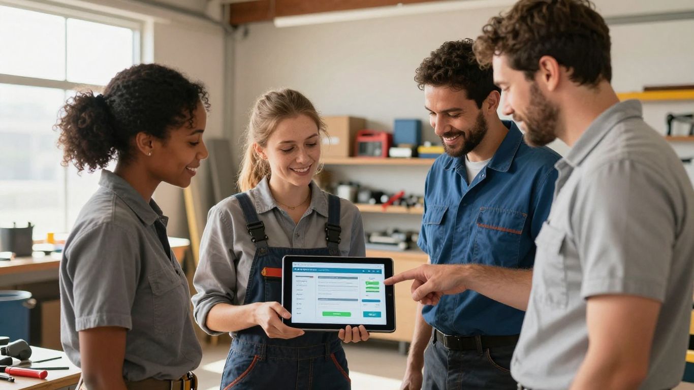 Tradies using digital tools to improve workflow.