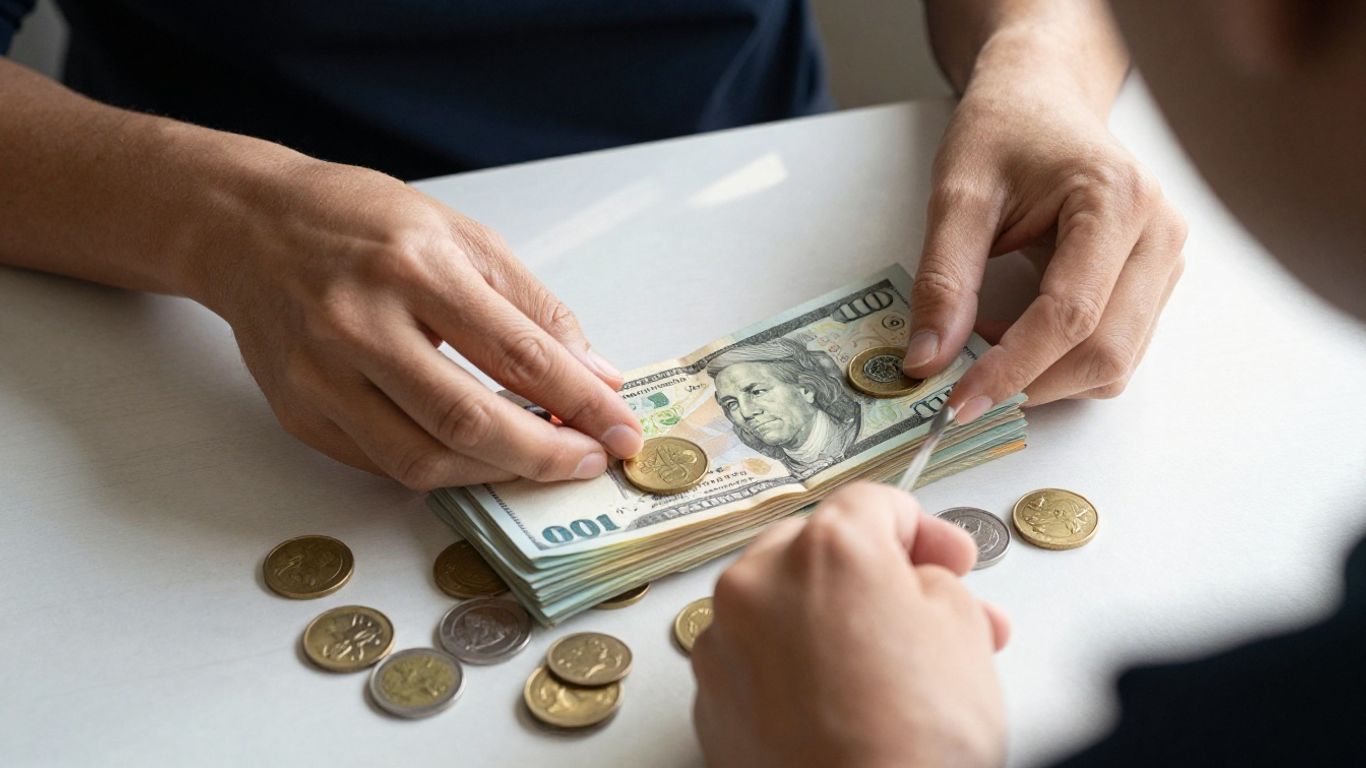 Persona revisando dinero y facturas.