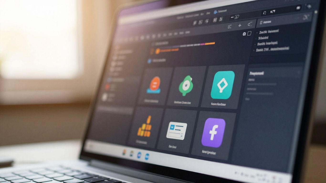 Laptop screen with affiliate marketing software interfaces.