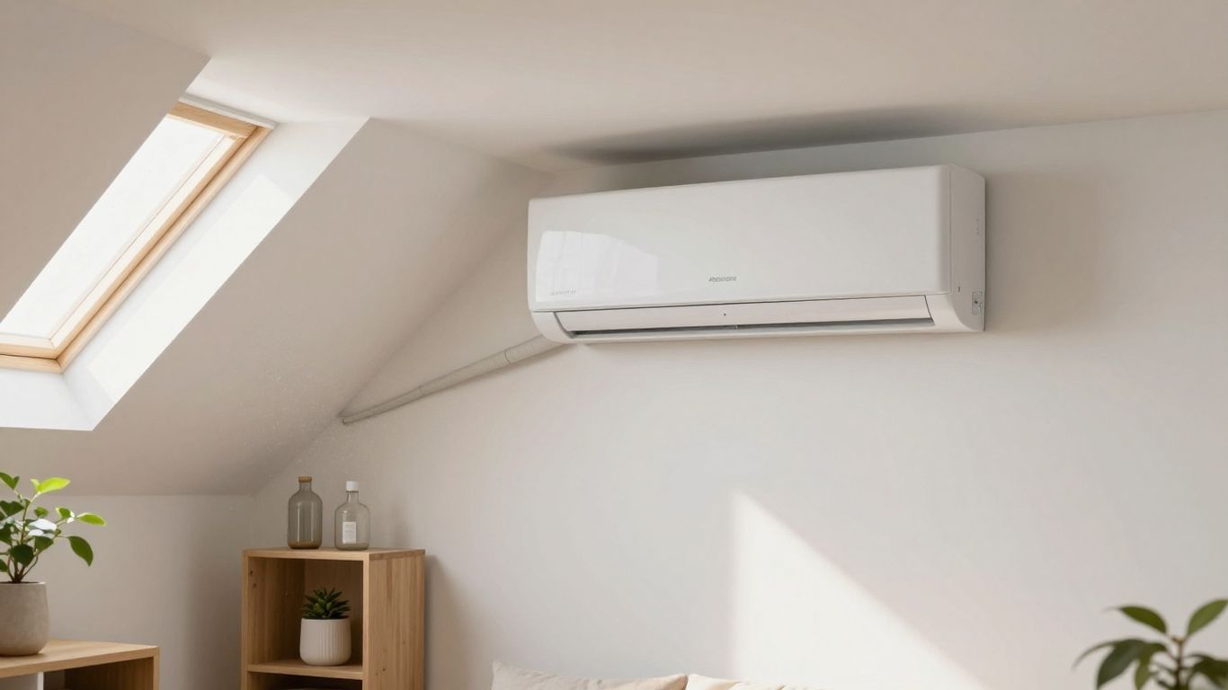 Mini split unit installed in a finished attic.