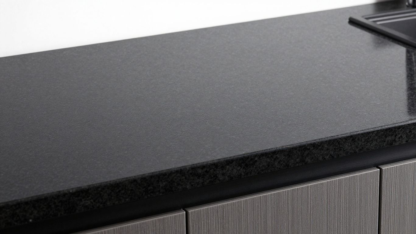 Polished granite black kitchen worktop surface.