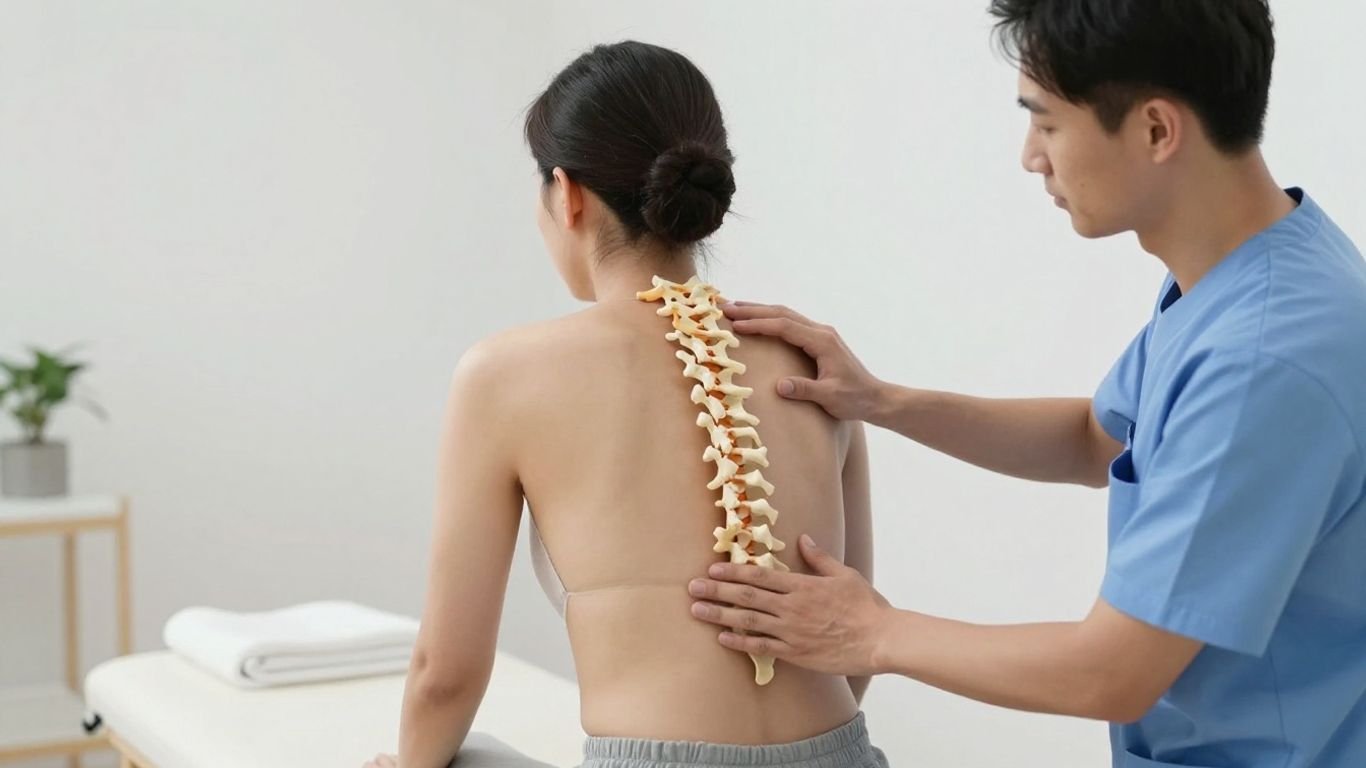 Patient receiving non-surgical scoliosis treatment from a therapist.