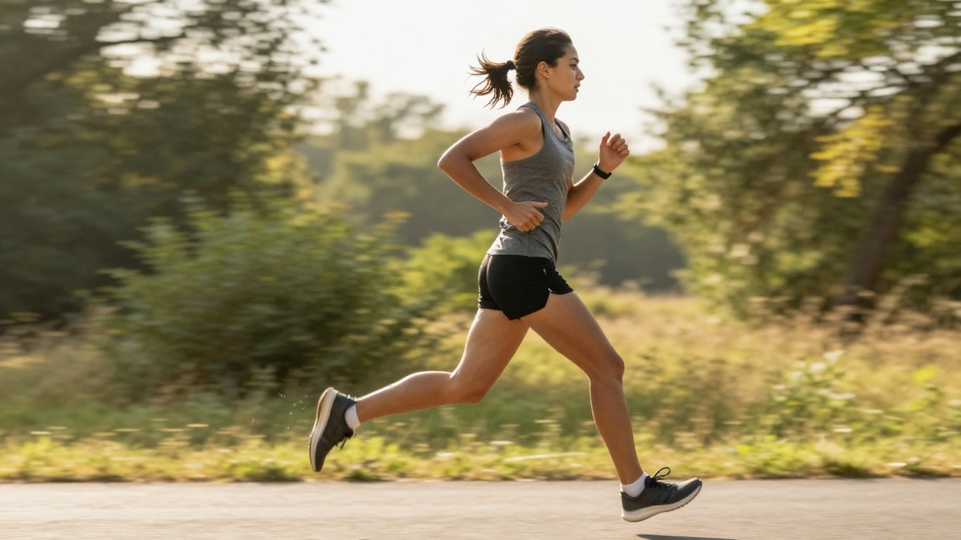Runner's legs in motion on a trail.