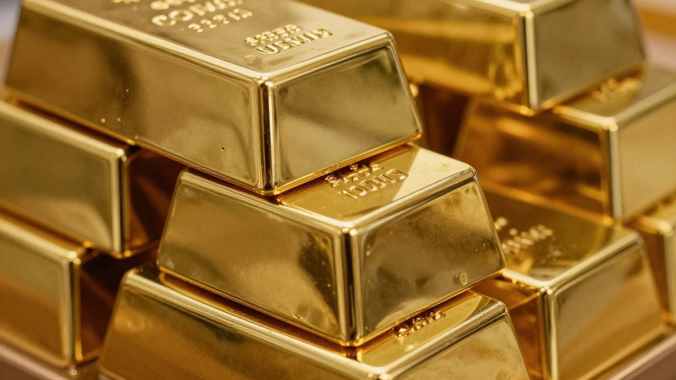 قضبان ذهبية لامعة مكدسة.