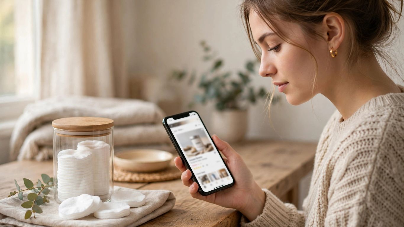 A shopper browsing a clear product listing