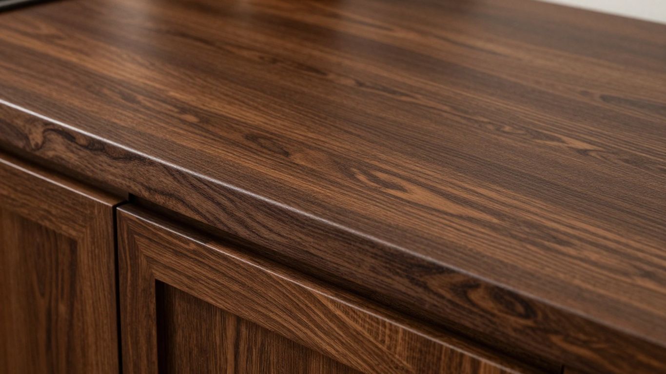 Dark oak kitchen worktop with rich grain patterns.