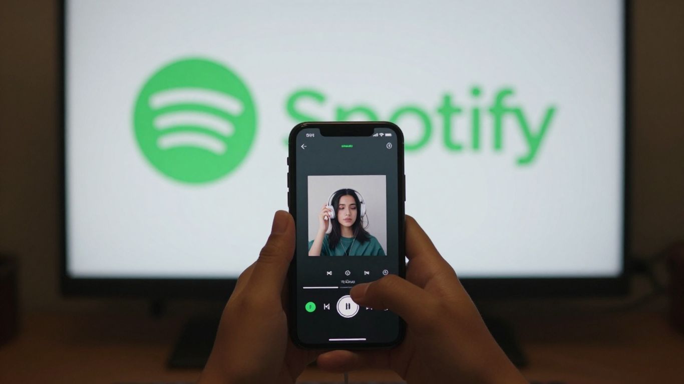 Spotify logo with a person listening to music.