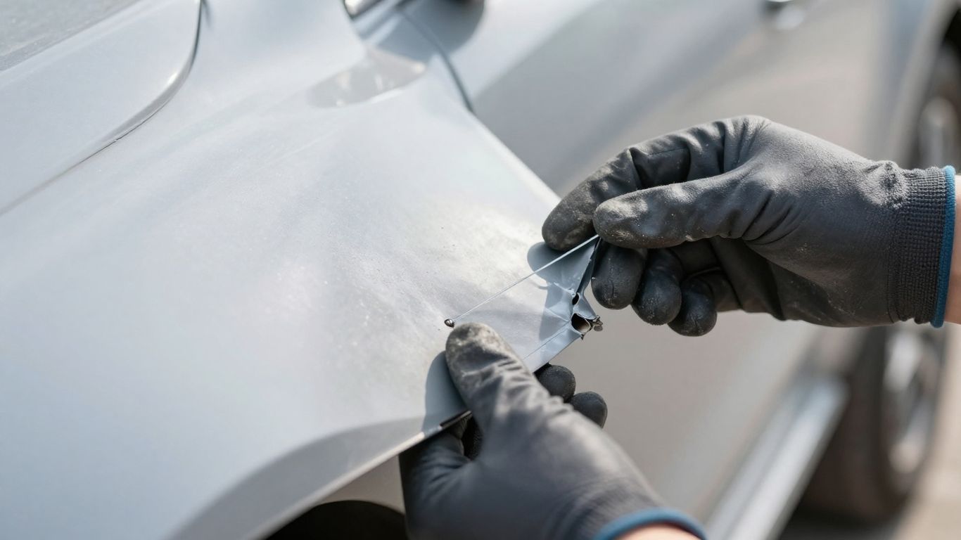 Gutachter prüft Delle am Auto