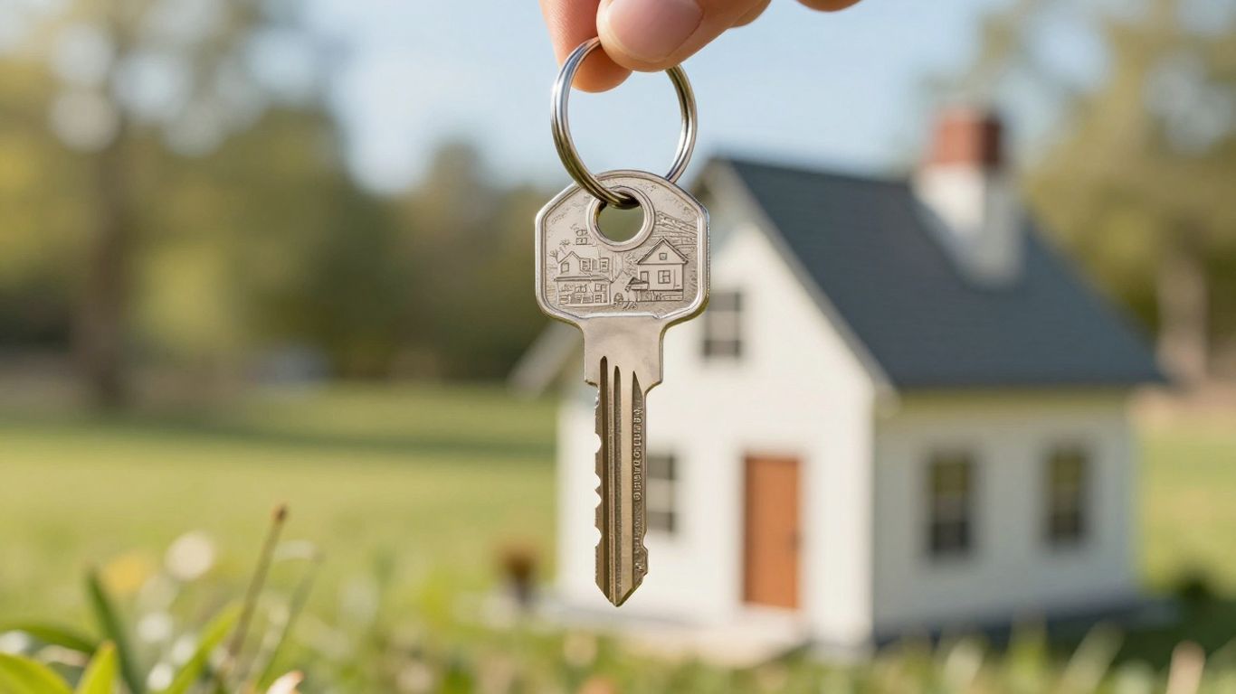 Llave de casa con fondo soleado y feliz.