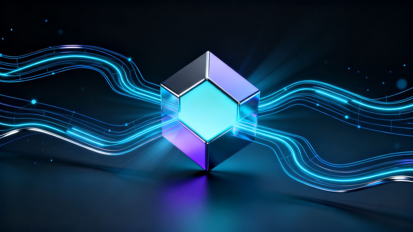AI marketing suite interface with glowing abstract shapes