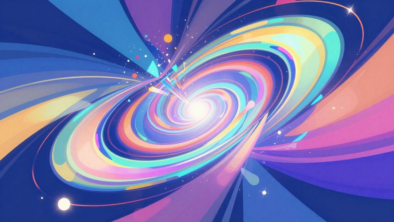 Abstract digital art with swirling colors and geometric shapes.