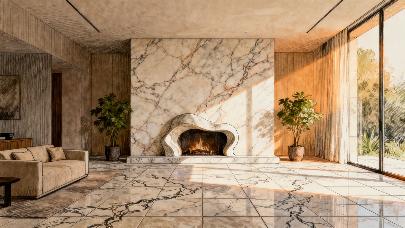 Illustrative marble slab and renovation interior