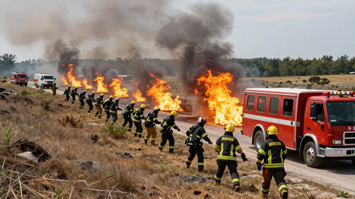 Firefighters collaborating during a regional fire response.