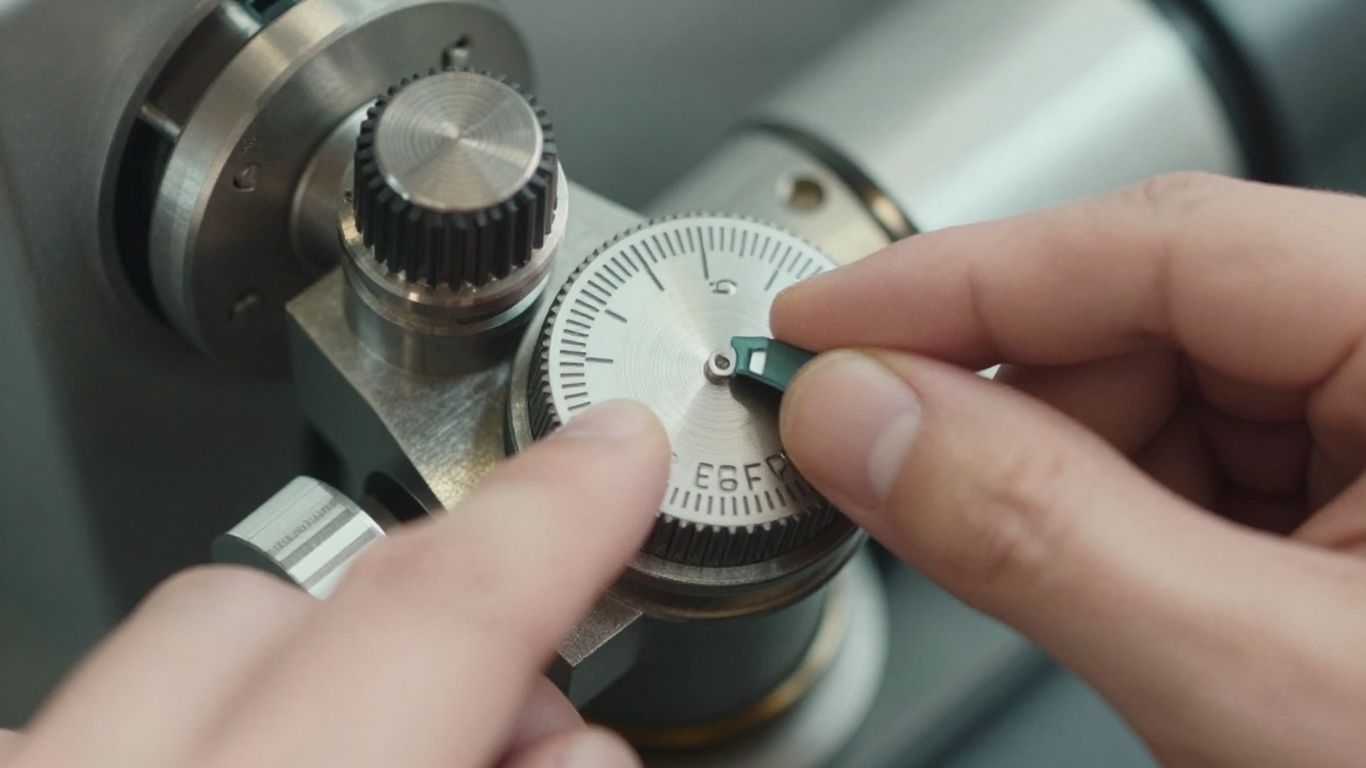 Hand adjusting a dial on a complex machine.