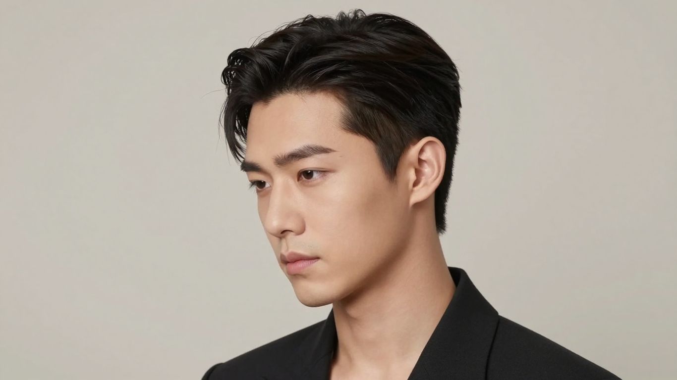 Man with a modern fringe hairstyle and clean, smooth hair.