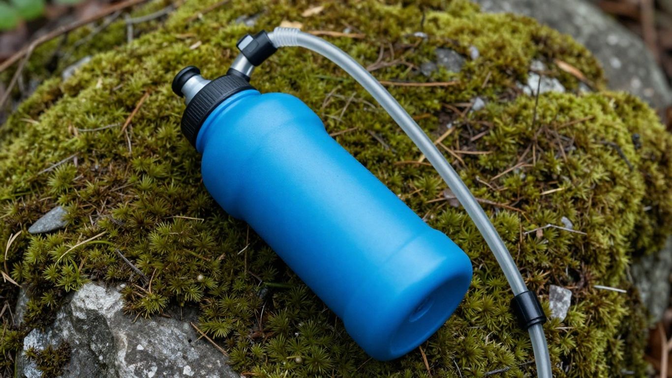 Kompaktes Trinksystem auf Moos und Felsen in der Natur