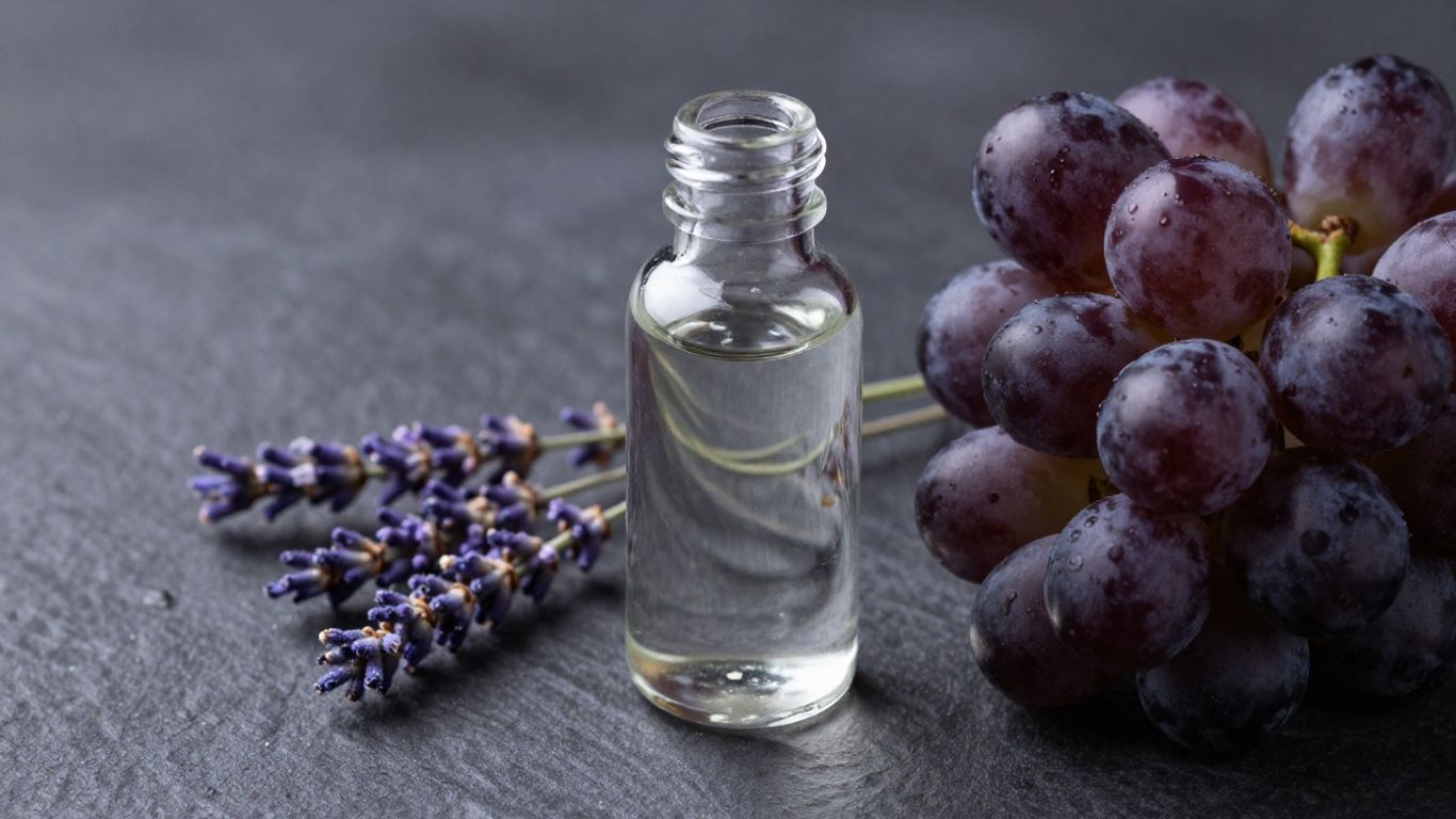 Liquid magnesium bottle with grapes and lavender.