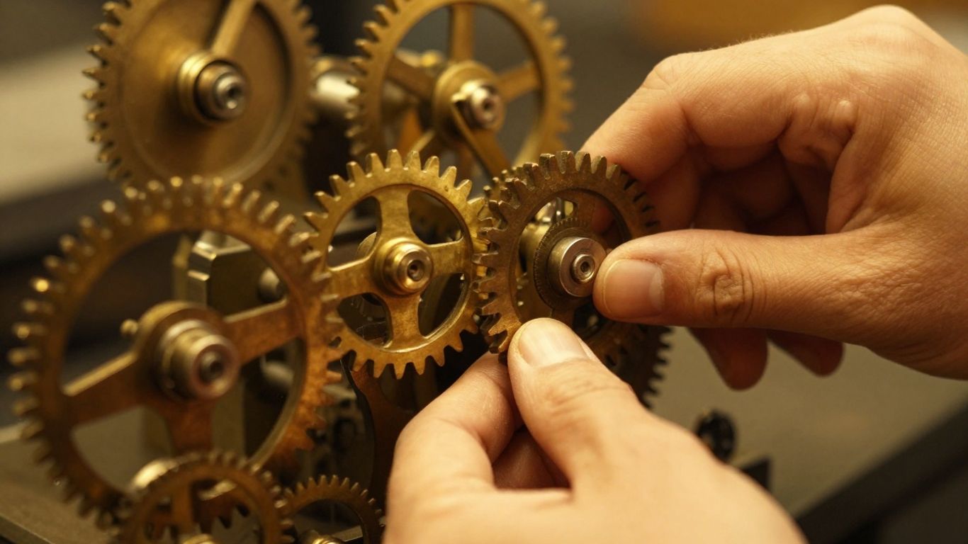 Hand adjusting intricate gears and levers