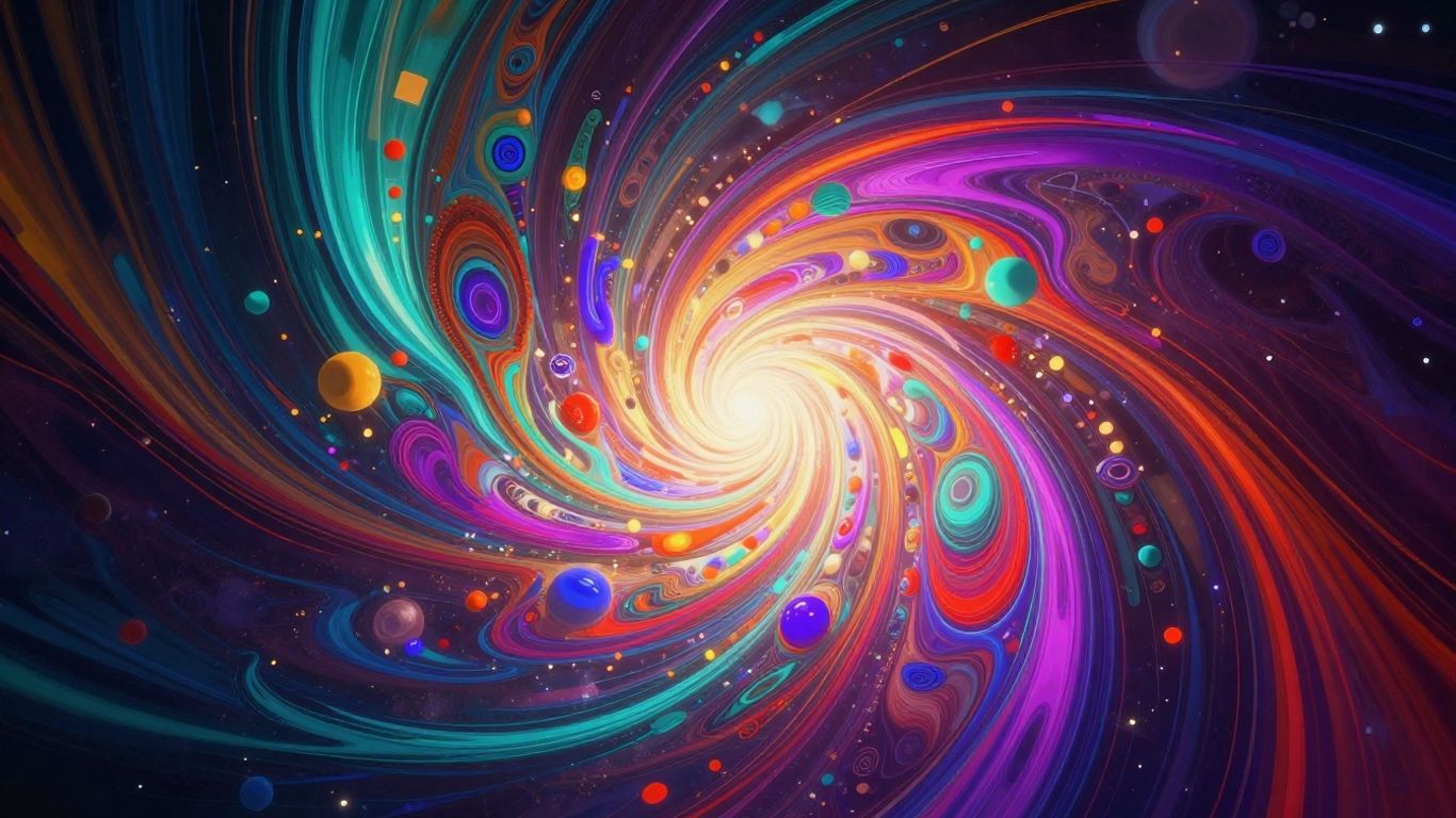 AI simulation art with swirling colors and light.