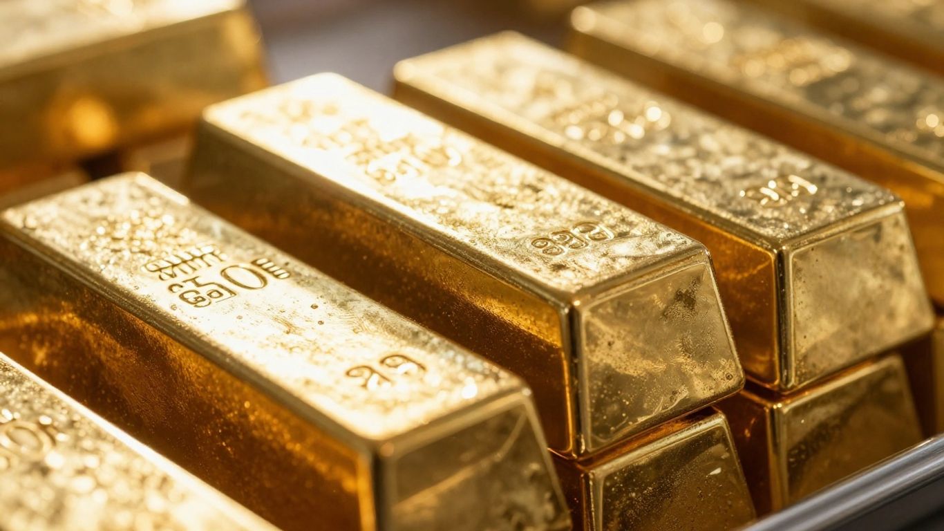 Lingots d'or brillants dans un coffre-fort.