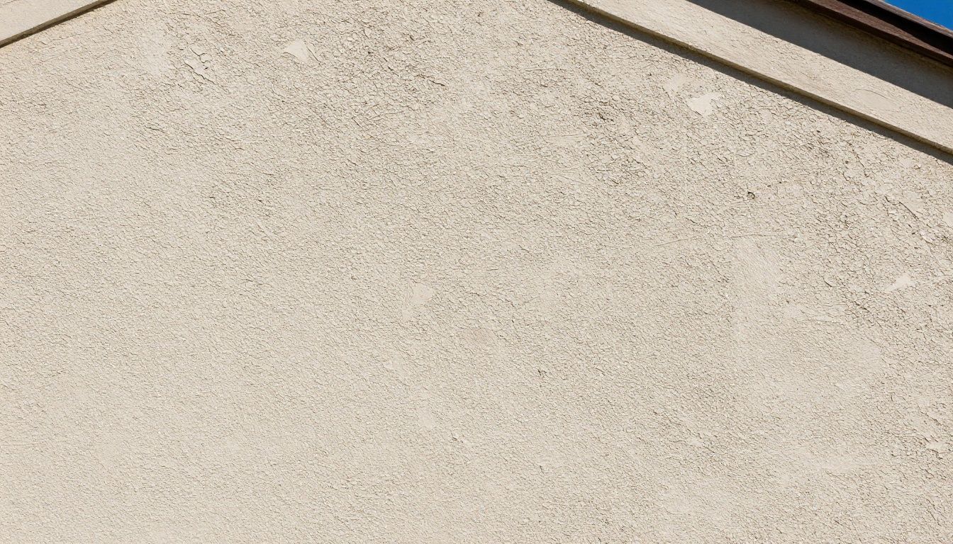 A close-up of a well-maintained stucco wall on a historic home, showing the texture and quality of the finish.