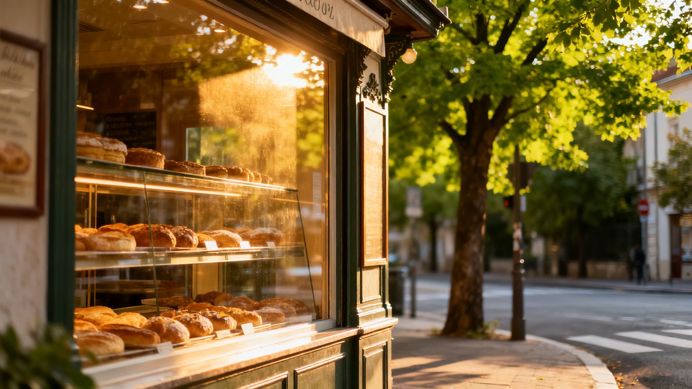 Quiet street corner with local cafe