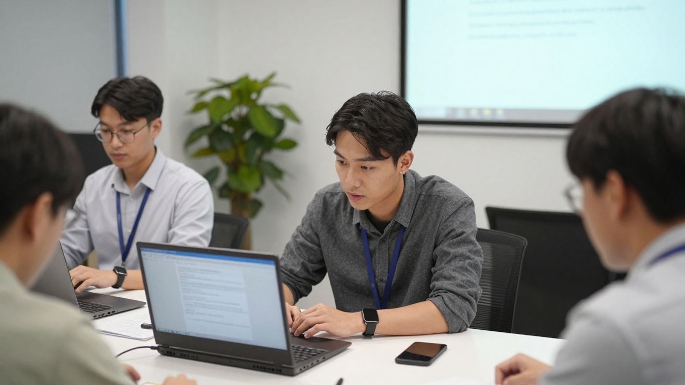 Staff attending a cybersecurity training session on web development.
