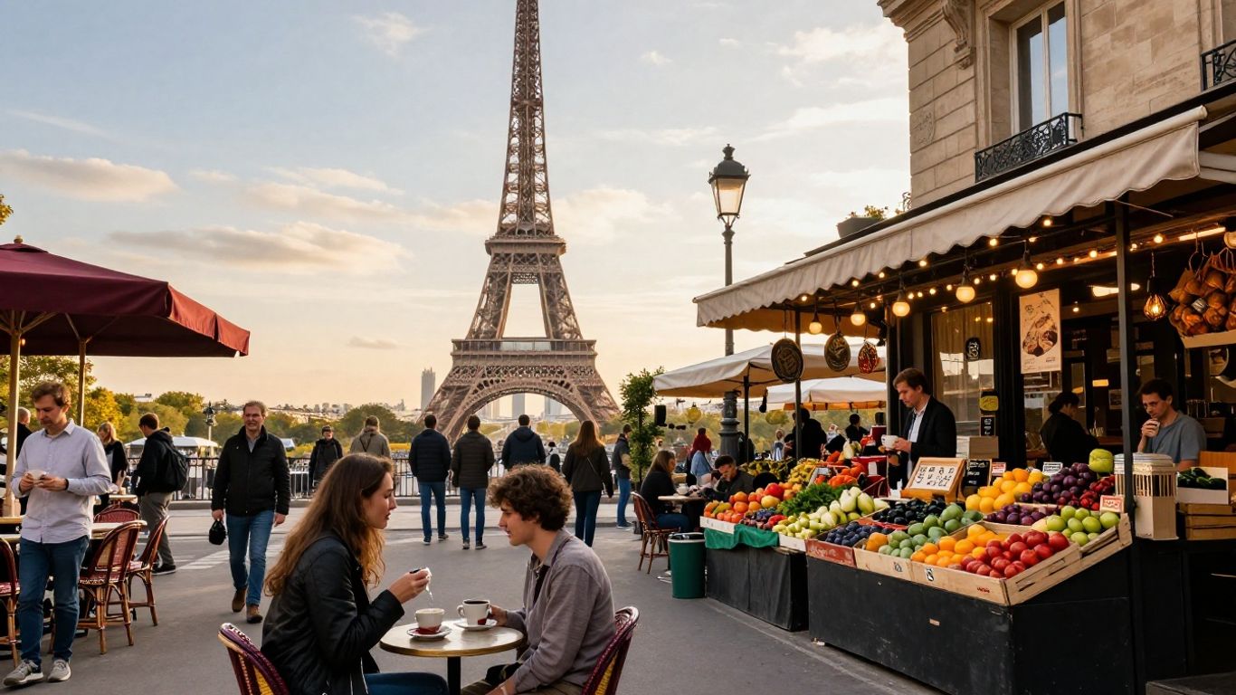 Eiffel Tower and Parisian street scene