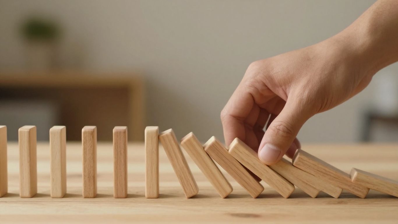 Domino chain reaction starting with one domino.