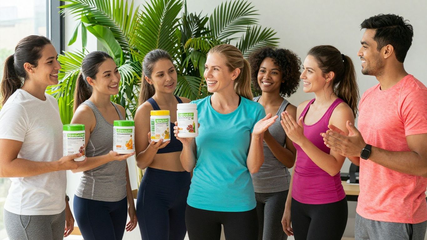 People smiling with Herbalife products, suggesting business opportunity.