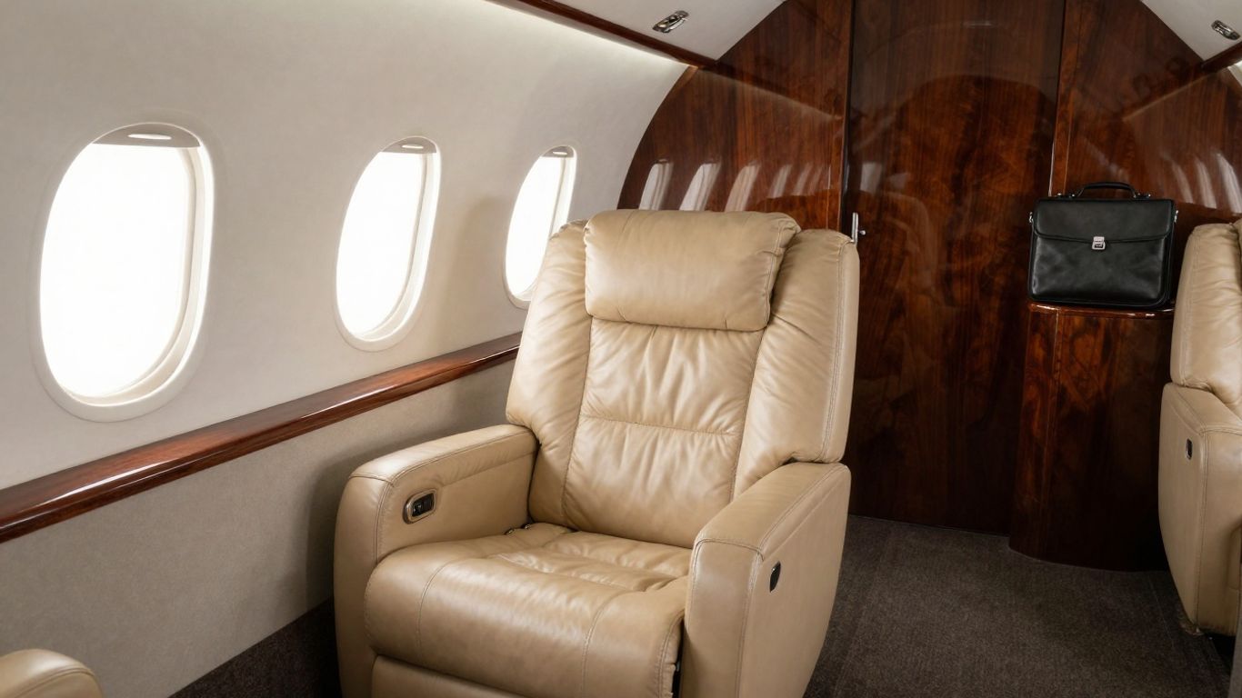 Interior of a luxurious private jet cabin.