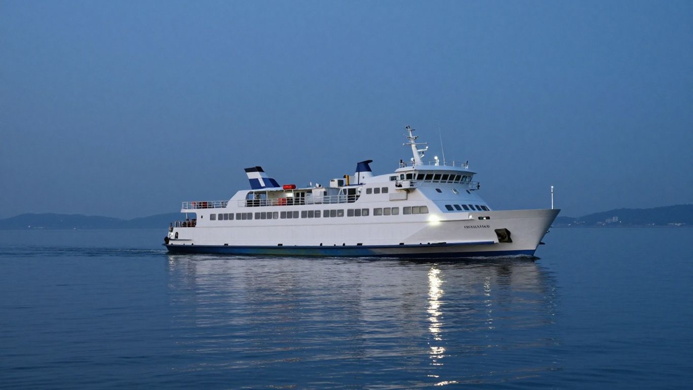 Ferry sailing on the sea towards Amsterdam.
