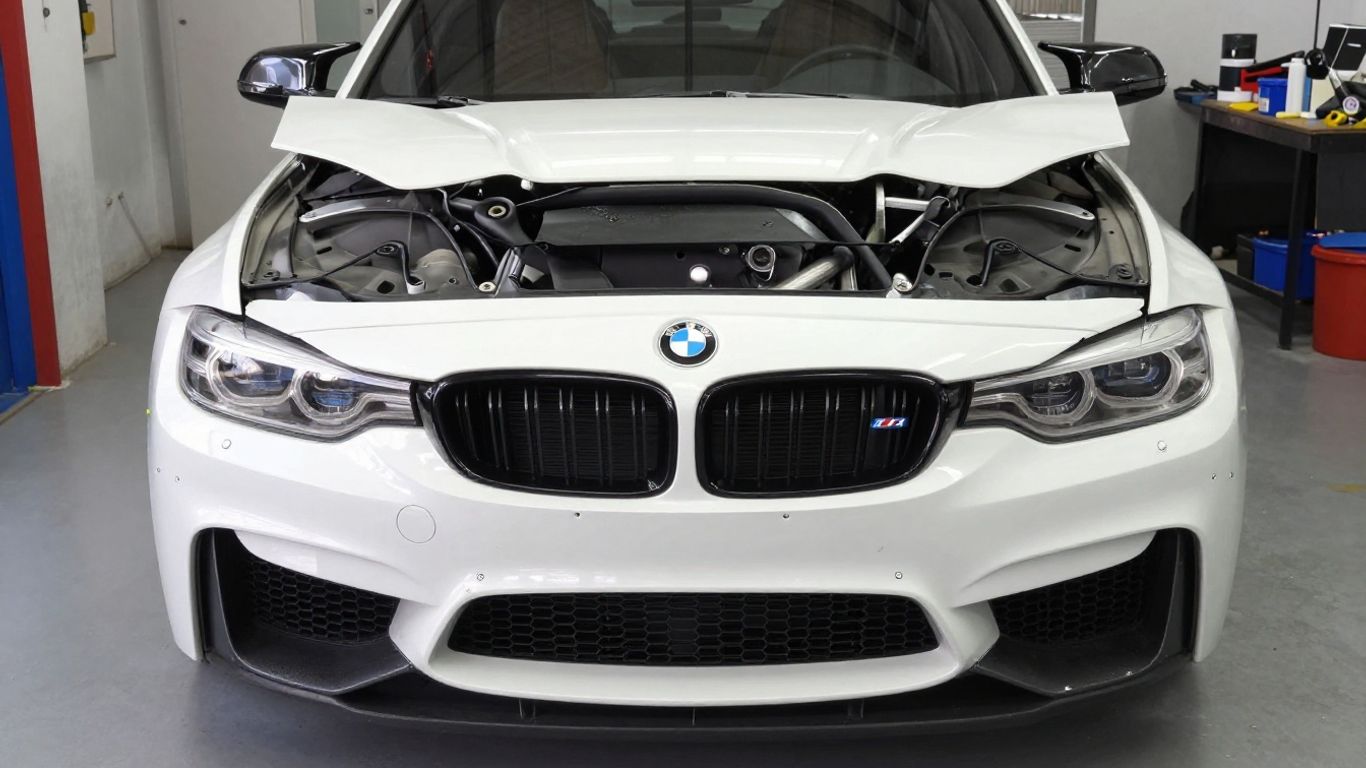 BMW M3 bumper comparison in workshop