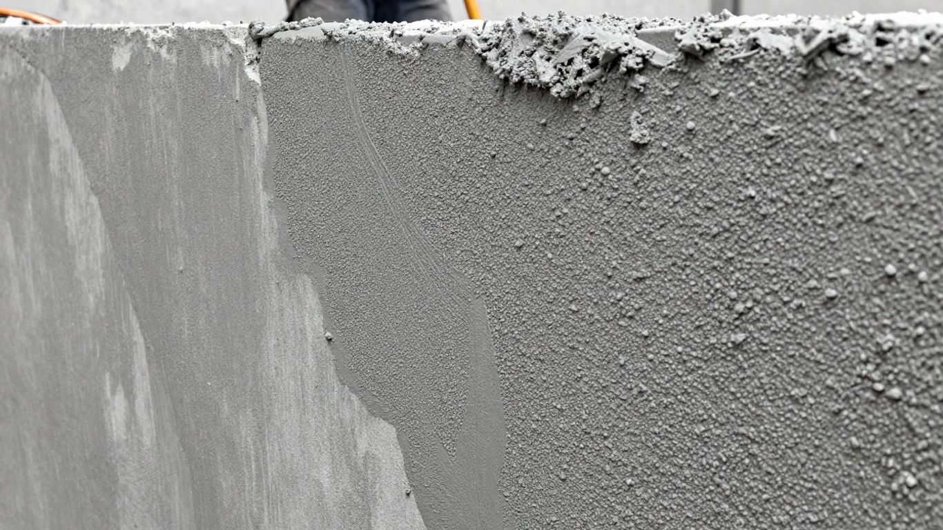 Builder applying crystalline waterproofing slurry to concrete wall.
