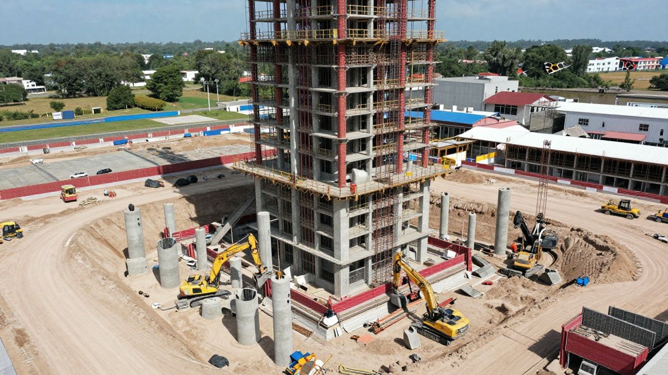 Skyscraper foundation construction in sandy soil