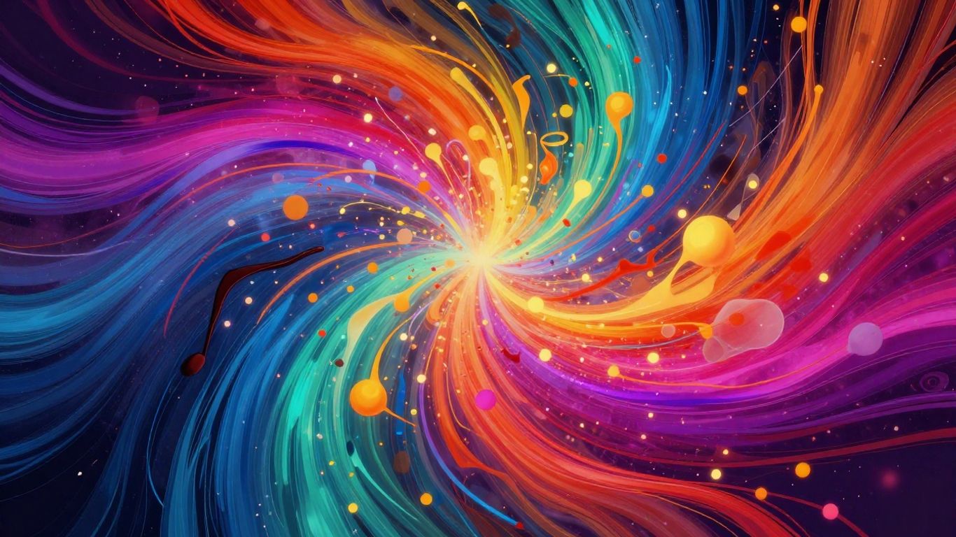 AI music video visualizer with dynamic colors and light particles.