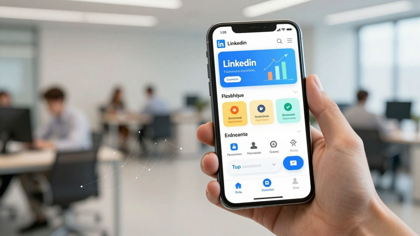 Página do LinkedIn com elementos de crescimento e sucesso.