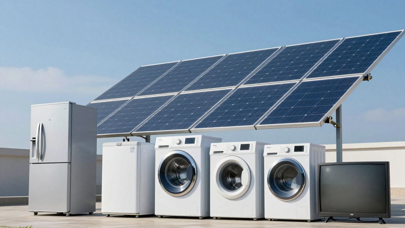 Panneau solaire alimentant des appareils électroménagers.
