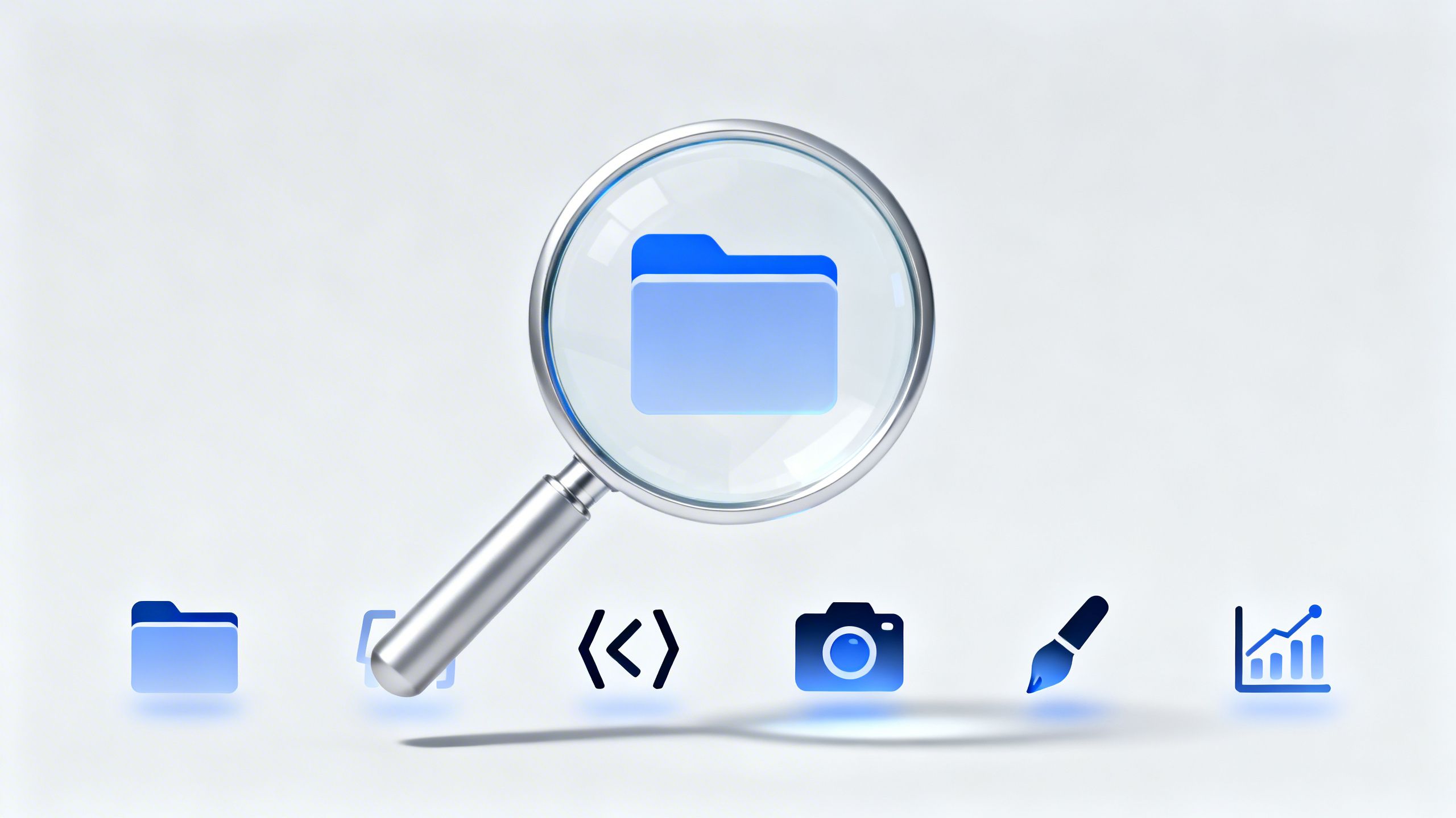 A magnifying glass hovering over different software icons, representing the tool selection process.