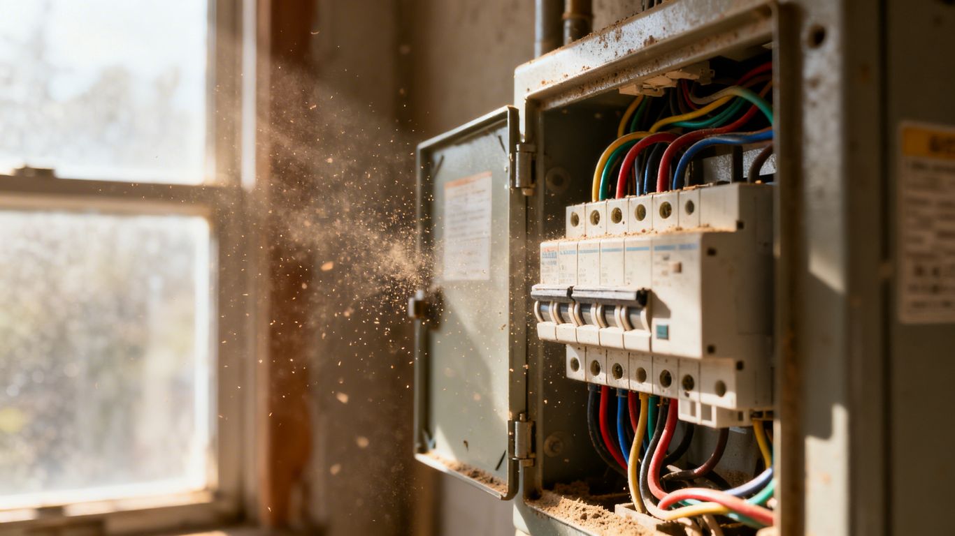 Electrical panel with wires and breakers