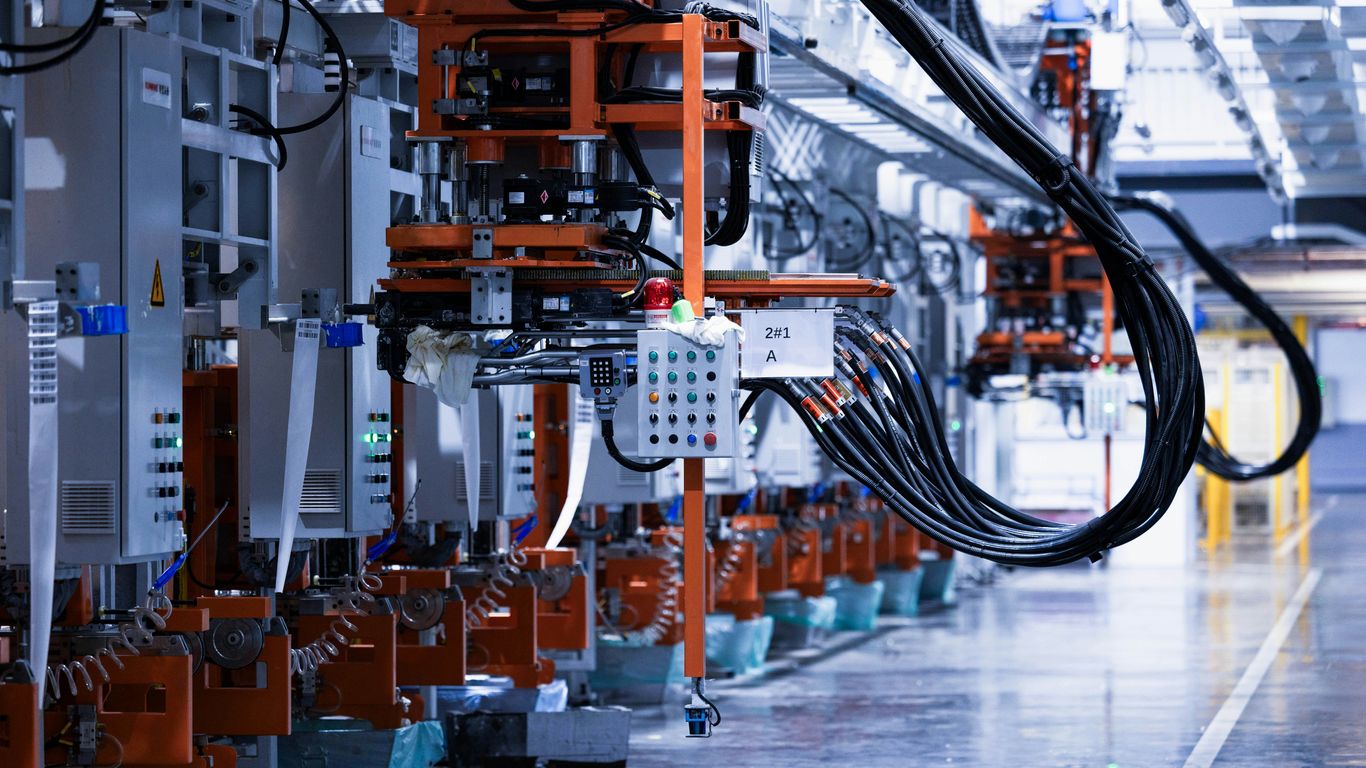 a line of electrical equipment in a factory